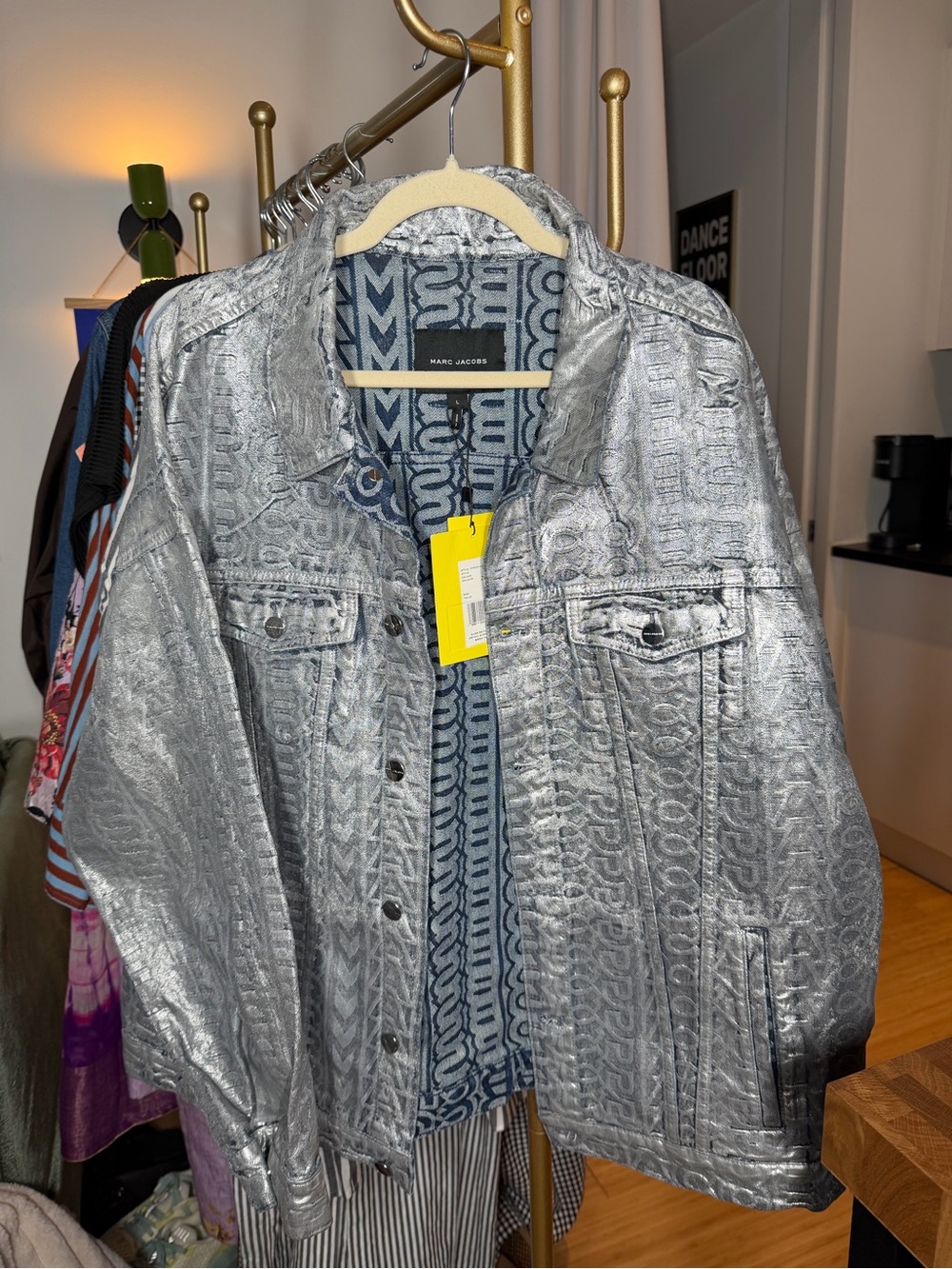 NWT Marc Jacobs Silver Monogram Big Trucker Denim Jacket Size Large